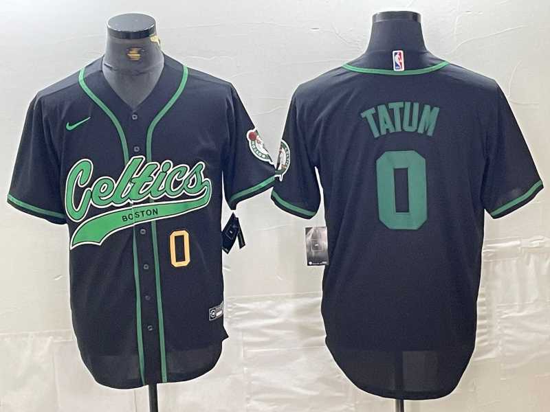 Men%27s Boston Celtics #0 Jayson Tatum Number Black Cool Base Stitched Baseball Jersey